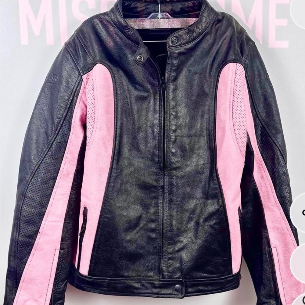 BILT Black+Pink Genuine Leather Heavy Jacket Size L Like New - Picture 2 of 7
